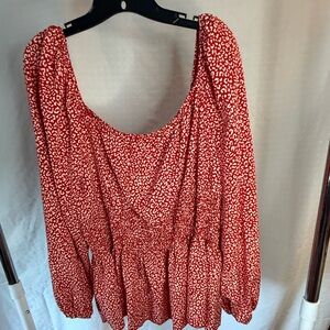 SHEIN Red and White Patterned Blouse